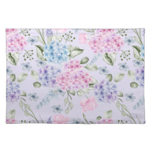 Pastel Watercolor Mixed Color Hydrangea Flowers Cloth Placemat