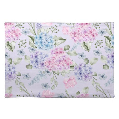 Pastel Watercolor Mixed Color Hydrangea Flowers  Cloth Placemat