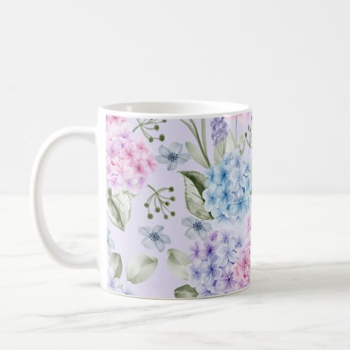 Pastel Watercolor Mixed Color Hydrangea Flowers   Coffee Mug