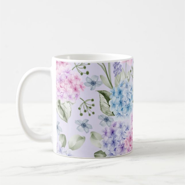 Pastel Watercolor Mixed Color Hydrangea Flowers   Coffee Mug (Left)
