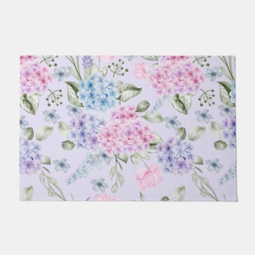 Pastel Watercolor Mixed Color Hydrangea Flowers  Doormat