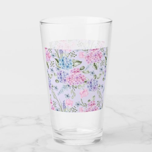 Pastel Watercolor Mixed Color Hydrangea Flowers  Glass