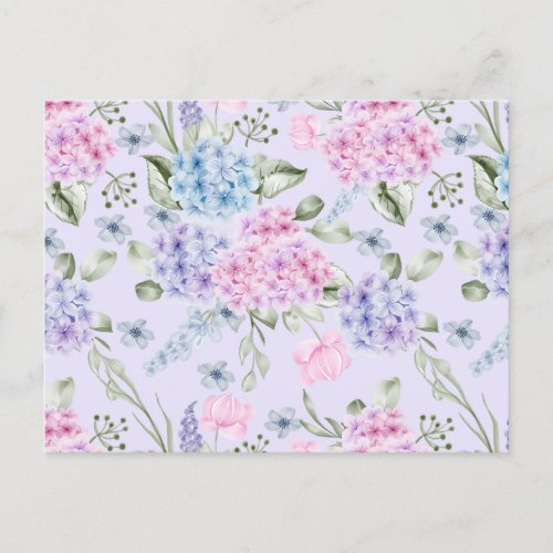 Pastel Watercolor Mixed Color Hydrangea Flowers  Postcard