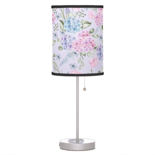 Pastel Watercolor Mixed Color Hydrangea Flowers   Table Lamp
