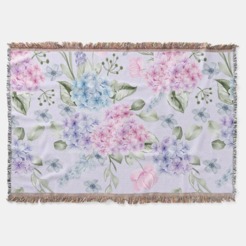 Pastel Watercolor Mixed Color Hydrangea Flowers  Throw Blanket