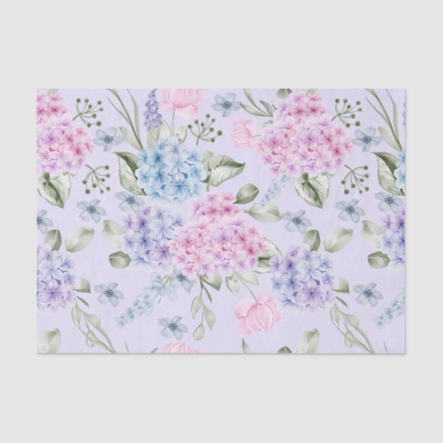 Pastel Watercolor Mixed Color Hydrangea Flowers   Tissue Paper (Front)