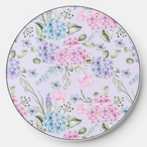 Pastel Watercolor Mixed Color Hydrangea Flowers  Wireless Charger