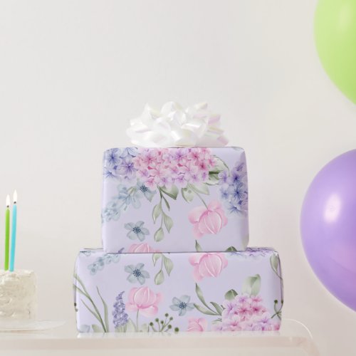 Pastel Watercolor Mixed Color Hydrangea Flowers   Wrapping Paper
