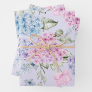 Pastel Watercolor Mixed Color Hydrangea Flowers Wrapping Paper Sheets