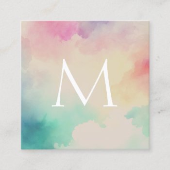 Pastel Watercolor Monogram Square Business Card by istanbuldesign at Zazzle