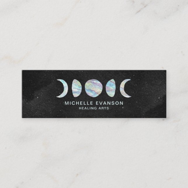 Pastel Watercolor Moon Phases Holographic Mini Business Card (Front)