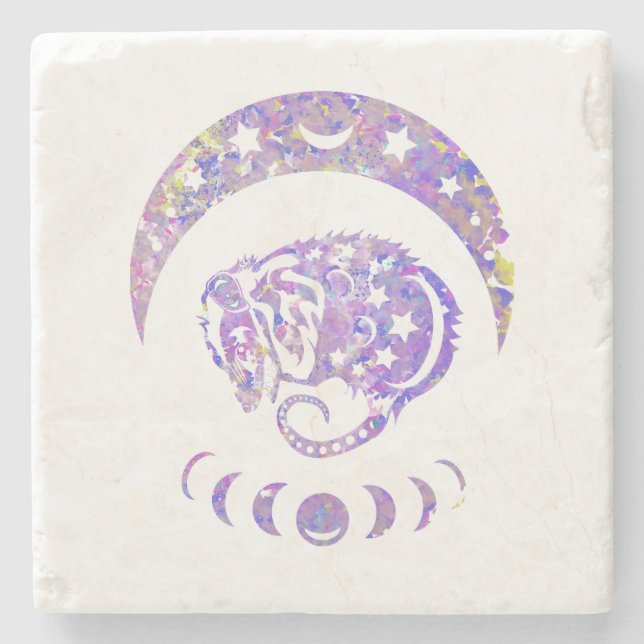 Pastel Watercolor Moon Possum Stone Coaster (Front)