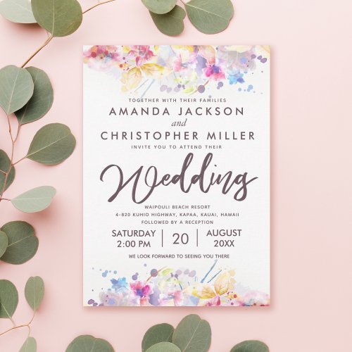 Pastel Watercolor Multicolored Floral Wedding Invitation