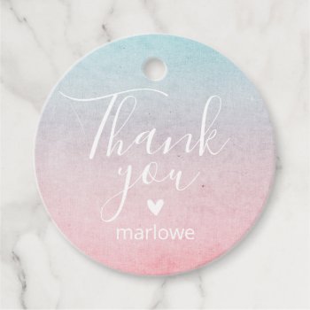 Pastel Watercolor  Name Thank You Birthday Aqua Favor Tags by Orabella at Zazzle