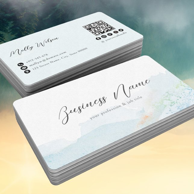 Pastel Watercolor Nature QR Code Social Media  Business Card (Creator Uploaded)