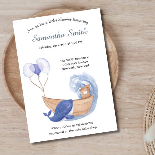 Pastel Watercolor Ocean Whale Baby Shower Invitation