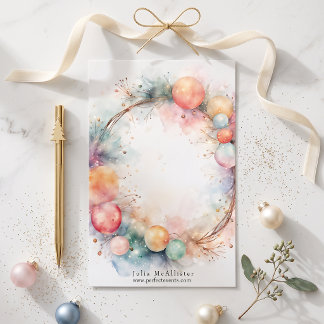 Pastel Watercolor Ornament Wreath Winter Holiday Stationery