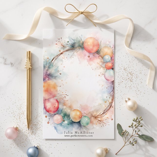 Pastel Watercolor Ornament Wreath Winter Holiday Stationery (Creator Uploaded)