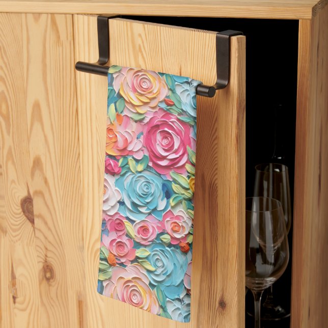 Pastel Watercolor Painted Flowers Kitchen Towel (Thirds Fold)