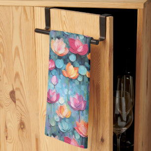 Pastel Watercolor Painted Flowers Kitchen Towel