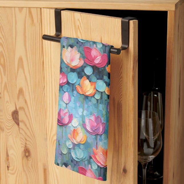 Pastel Watercolor Painted Flowers Kitchen Towel (Thirds Fold)
