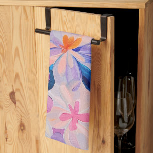 Pastel Watercolor Painted Flowers Kitchen Towel