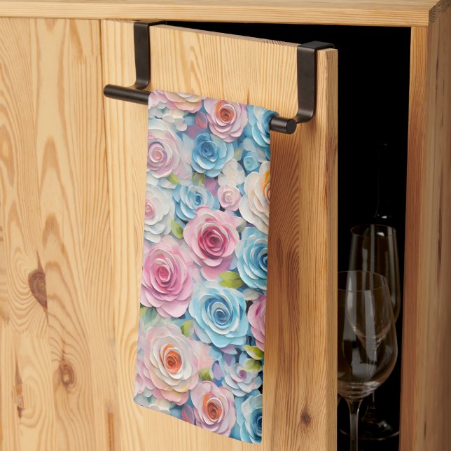 Pastel Watercolor Painted Flowers Kitchen Towel (Thirds Fold)