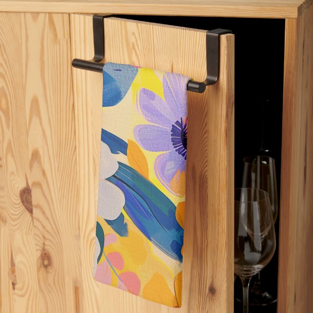 Pastel Watercolor Painted Flowers Kitchen Towel (Thirds Fold)