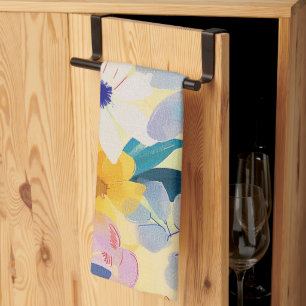Pastel Watercolor Painted Flowers Kitchen Towel