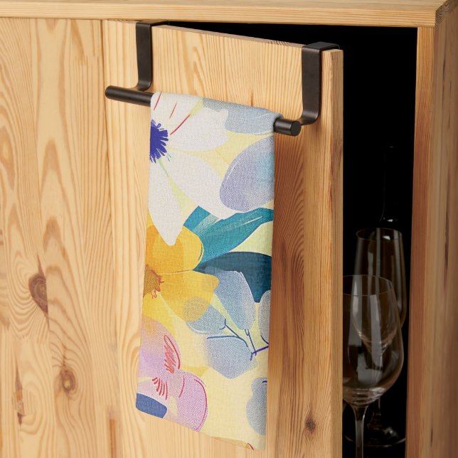 Pastel Watercolor Painted Flowers Kitchen Towel (Thirds Fold)