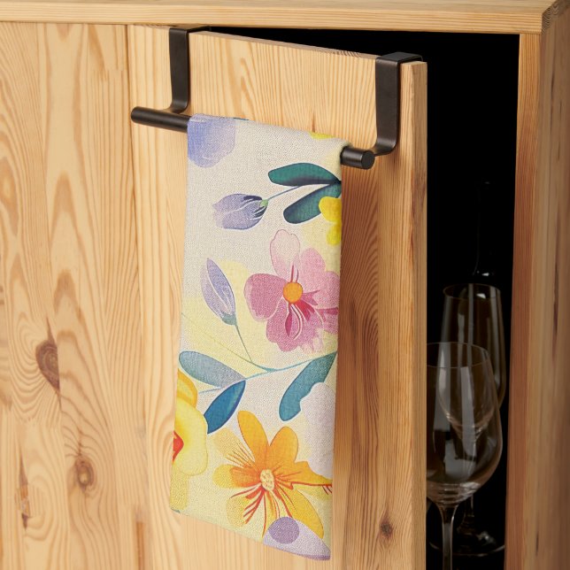 Pastel Watercolor Painted Flowers Kitchen Towel (Thirds Fold)