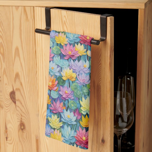 Pastel Watercolor Painted Flowers Kitchen Towel (Thirds Fold)