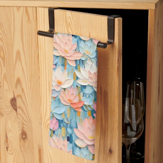Pastel Watercolor Painted Flowers Kitchen Towel (Thirds Fold)
