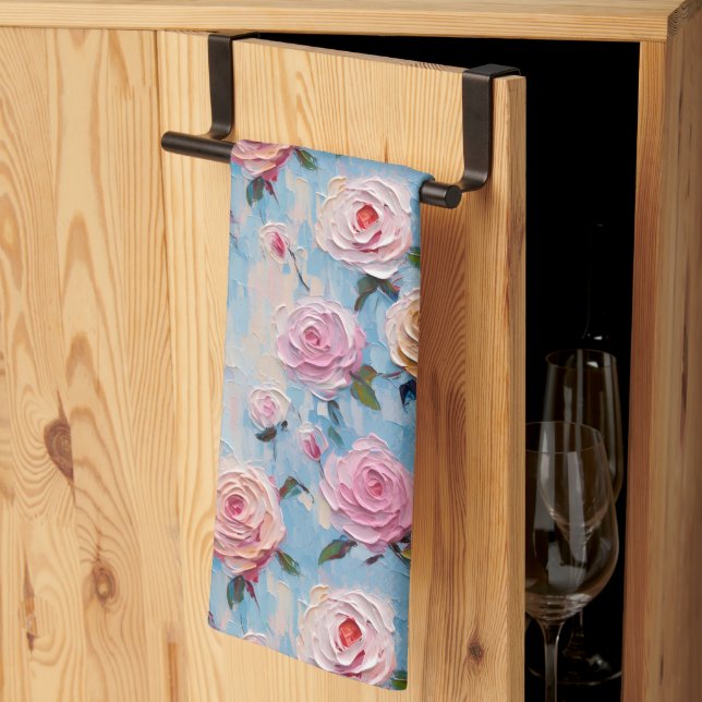 Pastel Watercolor Painted Flowers Kitchen Towel (Thirds Fold)