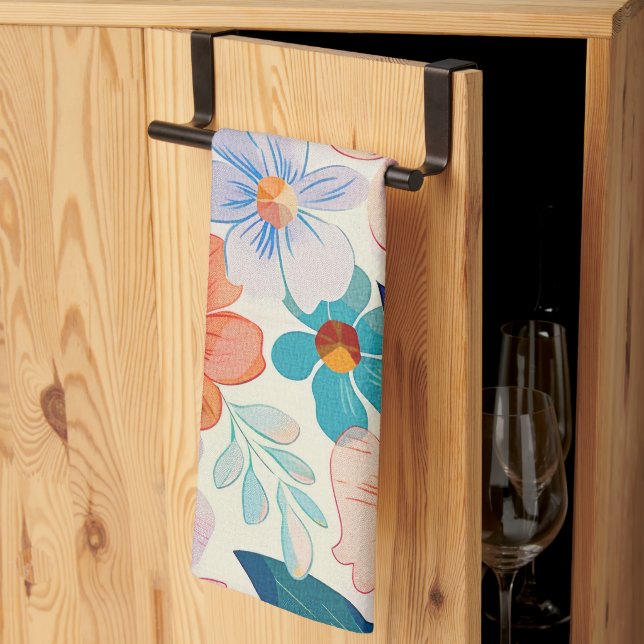 Pastel Watercolor Painted Flowers Kitchen Towel (Thirds Fold)