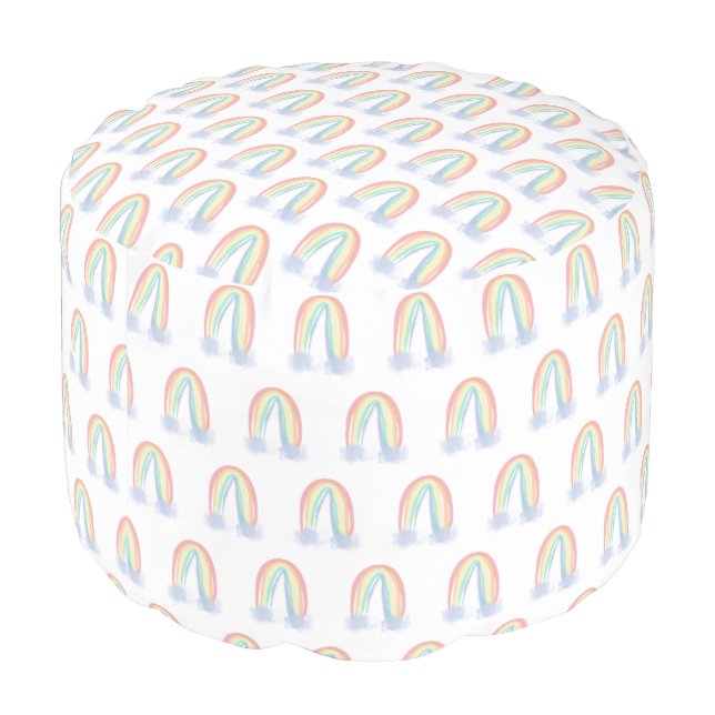 pastel watercolor painted rainbow kids children pouf (Angled Back)