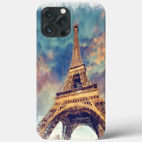 Pastel Watercolor Paris Eiffel Tower Art Painting iPhone 13 Pro Max Case