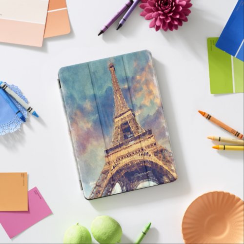 Pastel Watercolor Paris Eiffel Tower Art Painting iPad Air Cover