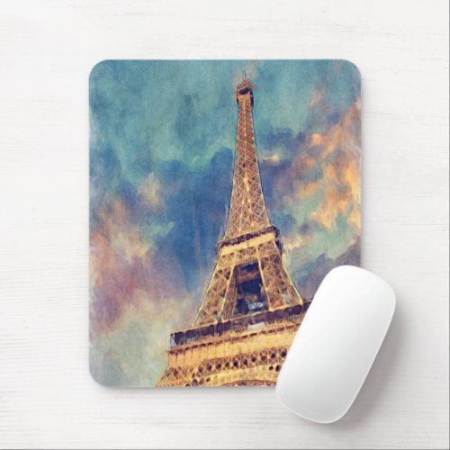 Pastel Watercolor Paris Eiffel Tower Art Painting Mouse Pad