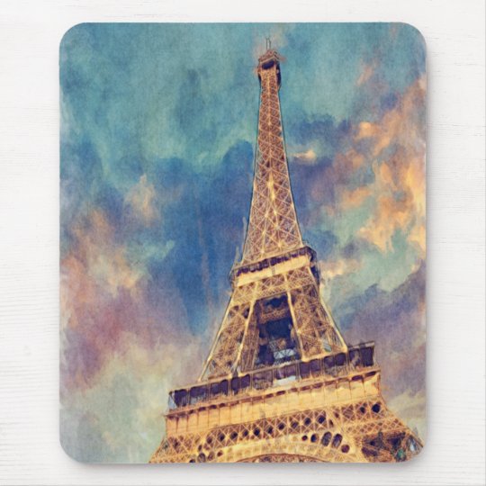 Pastel Watercolor Paris Eiffel Tower Art Painting Mouse Pad