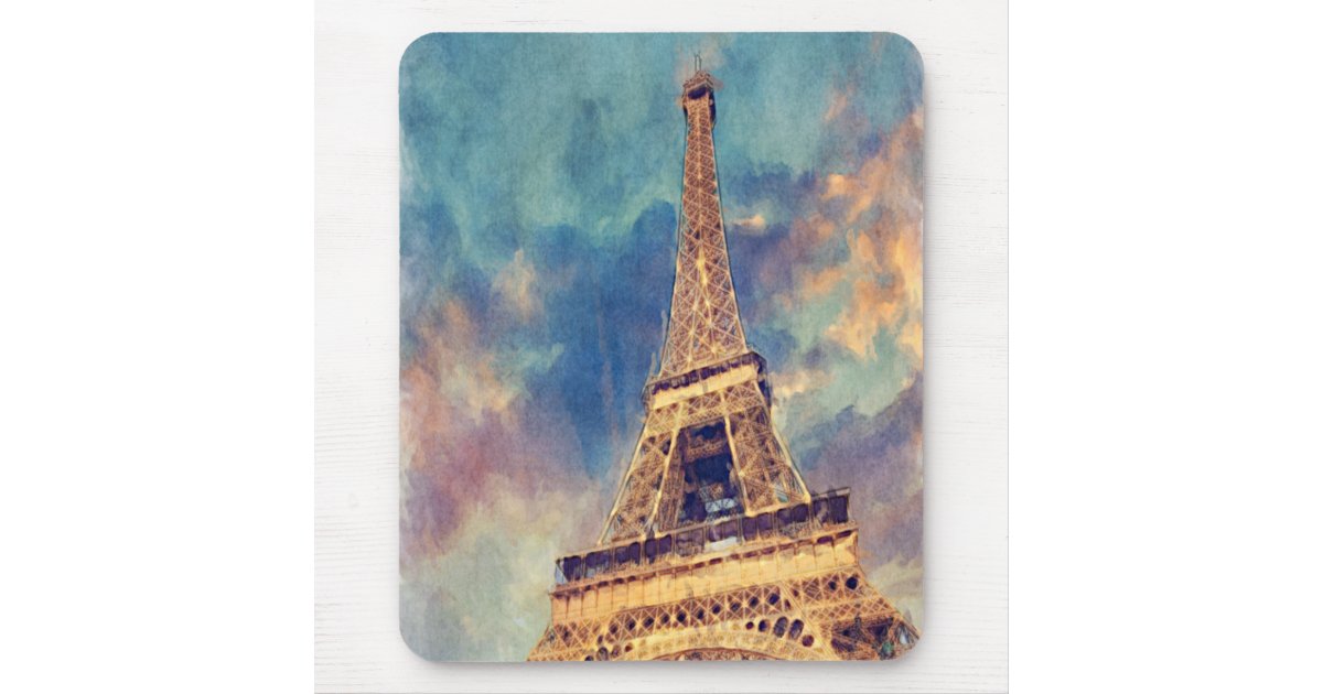 Pastel Watercolor Paris Eiffel Tower Art Painting Mouse Pad Zazzle Com
