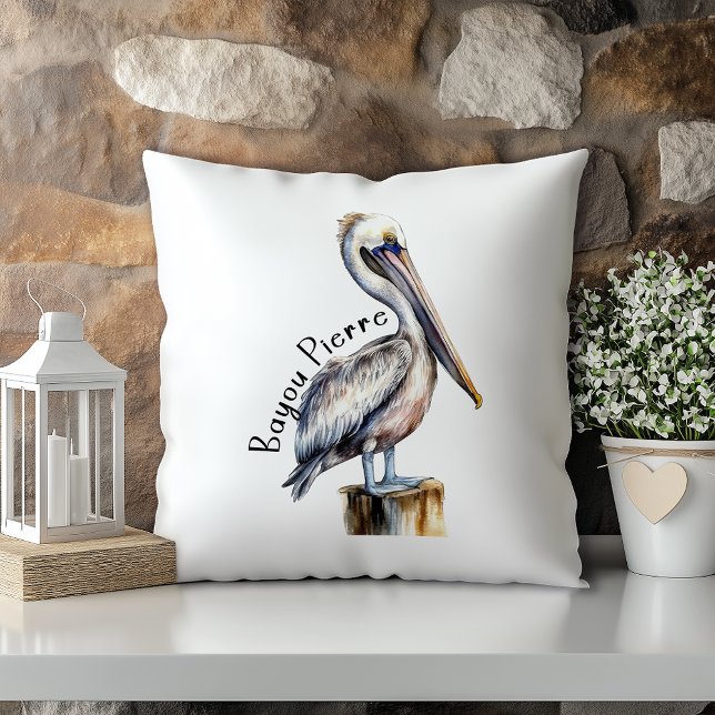 Pastel Watercolor Pelican Bayou Pierre Louisiana Throw Pillow (Creator Uploaded)