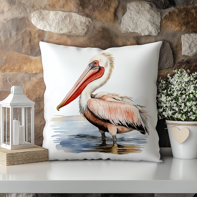 Pastel Watercolor Pelican Louisiana State Throw Pillow (Creator Uploaded)
