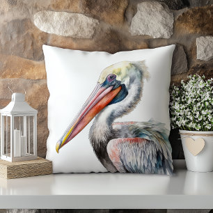 Pastel Watercolor Pelican Louisiana State Throw Pillow