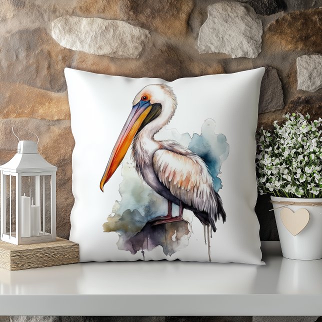 Pastel Watercolor Pelican Louisiana State Throw Pillow (Creator Uploaded)