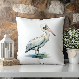 Pastel Watercolor Pelican Louisiana State Throw Pillow