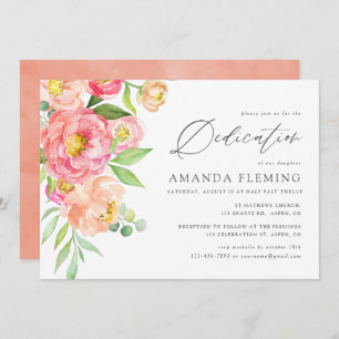 Pastel Watercolor Peonies Baptism or Christening Invitation
