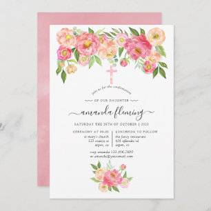 Pastel Watercolor Peonies Confirmation Invitation