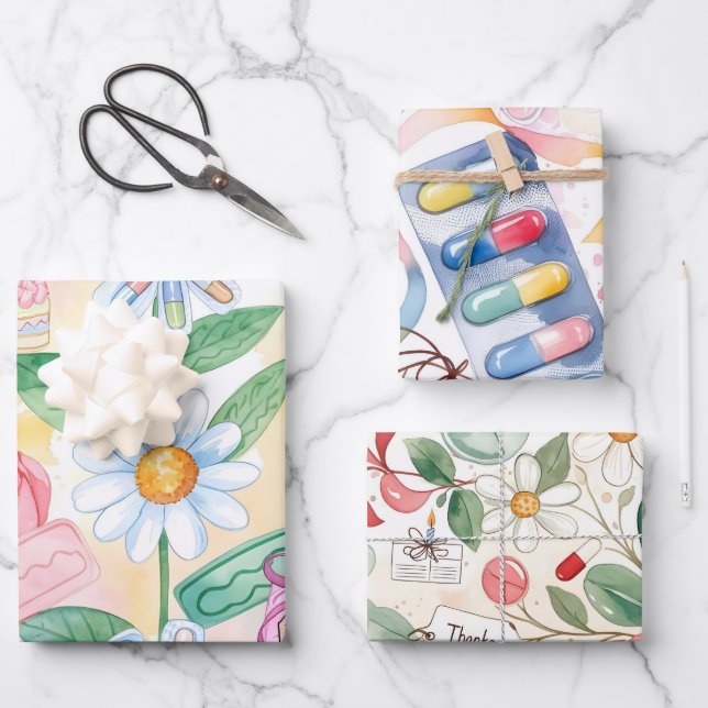 Pastel Watercolor Pharmacy Thanks Pharm Hero Wrapping Paper Sheets (Front)