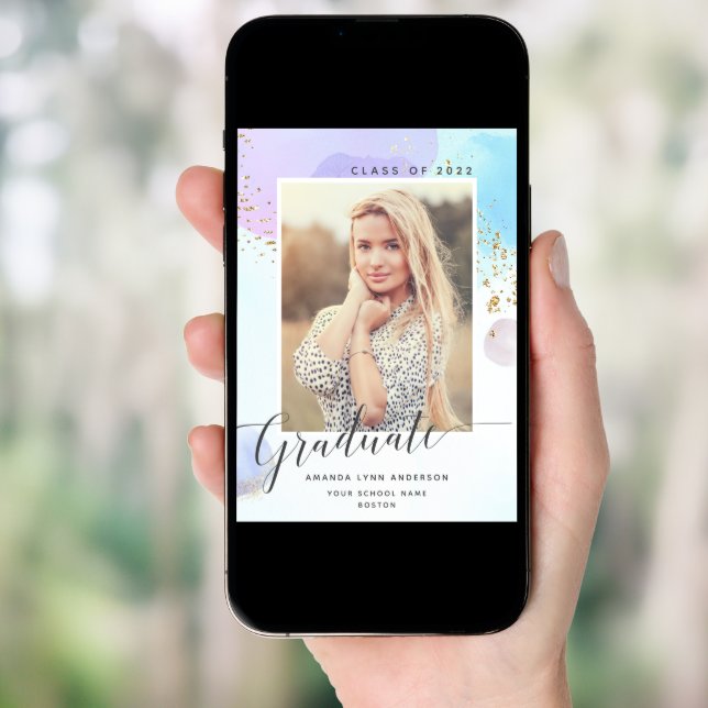 Pastel Watercolor Photo Graduation Announcement (Front Digital)